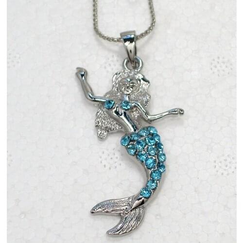 12pcs/lot Wholesale Rhinestone Mermaid Fashion Pendant Necklaces Chain Jewelry F101187
