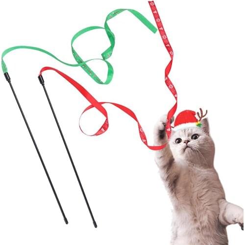 2PCS Cat Toys Cat Teaser Interactive Funny Pattern Cat Wand Cat Interactive Toy for Xmas