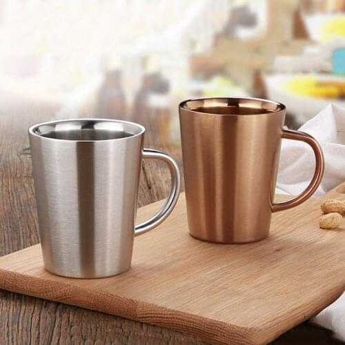 2PCS/LOT 320ML Stainless Steel Double-Wall Coffee Mug Office Water Cup With Handle Anti-Scald Milk Tea Cup Portable Beer Mug
