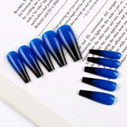 20Pcs Gradient Fake Nails Long-style Acrylic False Nail Tips Ballerina Full Cover Wear Finger Manicure Tools with Jelly Stickers