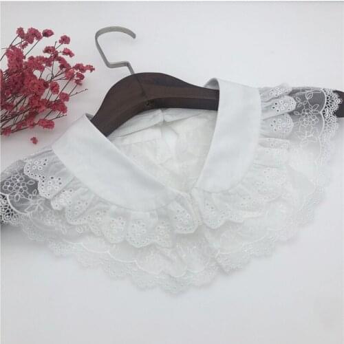 2021 White Fake Collar Lace Hollow Detachable Collar Necklace Shawl Dress Tops Vestidos Tie Blouse Half Shirt False Collar