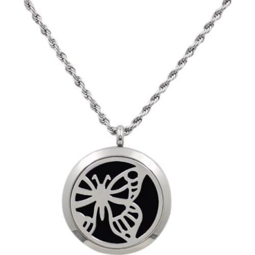 3Style Butterfly 30MM Bamboo Essential Oil Locket Necklace Pendant Stainless Steel Aromatherapy Locket Pendant With Free Pad