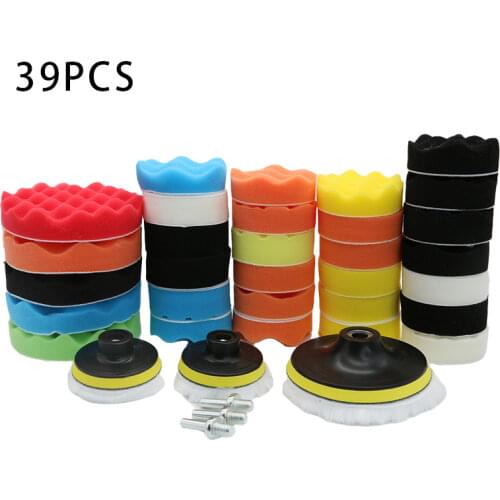 39 Pcs Curved Car Polishing Sponge Pads Kit Remove Scratches Sealing Glaze Waxing Bright Tool Buffer Drill Adapter Suction Cup