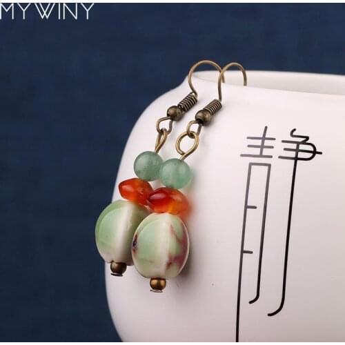5 colors MYWINY New ceramic beads earrings green ,fashion vintage ethnic Aventurine earrings
