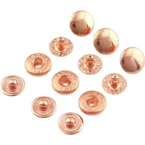 50sets Metal Snap Fastener Press Button 10mm Rose gold Fasteners Studs Canvas for Sewing Leather Craft Clothes Bags Handmade DIY