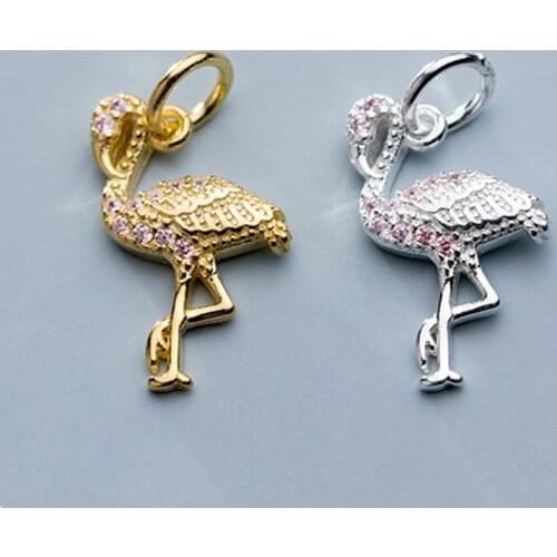 925 Sterling Silver Classic Design Grus Japonensis Dangle Charms AAA Zircon Paved Handcraft Silver Pendants DIY Women Jewelry