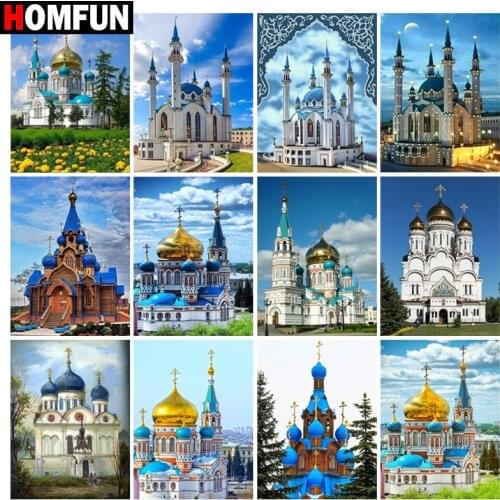HOMFUN Diamond Painting Full Square/Round Diamond "Castle scenery" Pattern Embroidery Cross Stitch 5D Rhinestone Painting