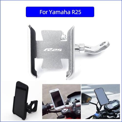 For Yamaha R25 R 25 Motorcycle CNC Aluminum Mobile Phone Holder GPS Navigator Rearview Mirror Handlebar Bracket Accessories