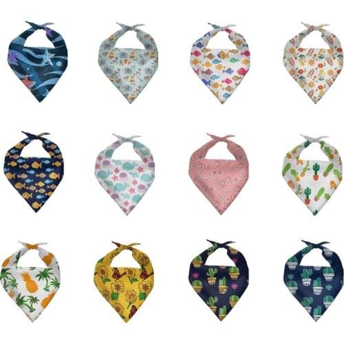 Plant Print Pet Dog Bandana Small Dog Cat Scarf Adjustable Polyester Dog Puppy Bandanas Bibs Summer Pet Dog Grooming Accessories