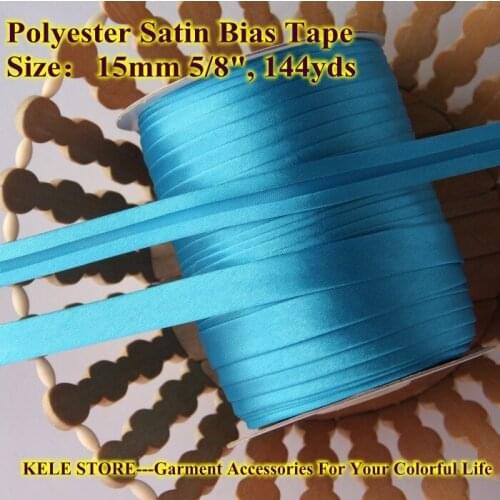 Free shipment --Polyester Satin Bias Tape,Bias Binding tape,size:15mm ,5/8" *144yds/lot, 130m, bright blue color,DIY sewing edge