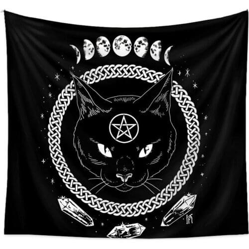 Bohemian Cat Pattern 3D Printed Hanging Tapestry Wall Blanket Black White Camping Sleeping Carpet Tapestry Wall Hanging