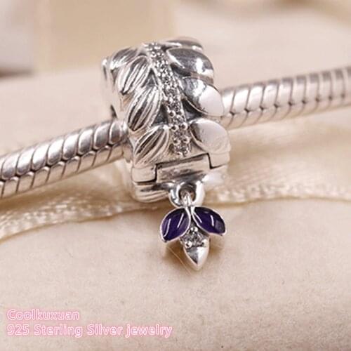 Autumn 925 Sterling Silver Grains of Energy Clip, Clear CZ & Purple Enamel Beads Fit Original Pandora Charms Bracelet DIY