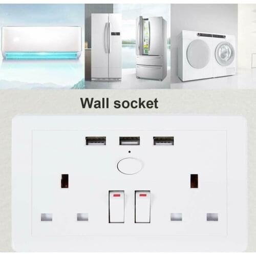 Electrical Smart Wall Socket 2 Gang Double Switch Outlet Plate Power Panel UK Plug with 3 USB Ports Charger Universal