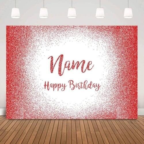 Red Glitter Happy Birthday Backdrop Decorations Kids Adult Birthday Cake Smash Background Custom DIY Birthday Party Banner Props