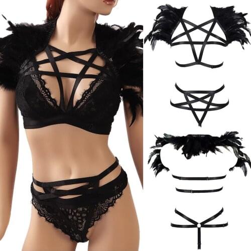 Goth Rave Wear Body Stockings Bondage Sexy Erotic Lingerie Harness Cage Bra Harness Suspenders Belt Full Body Harness For Women