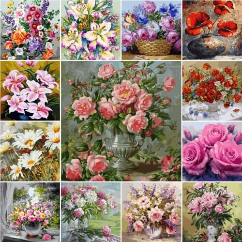 Flower Paintings By Numbers Set Frameless Drawing By Numbers 50x40cm 28 Colors DIY Handicraft Diff:5 Stars VA-1245