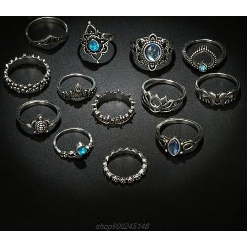 13 pcs/Set Knuckle Ring Floral Stone Boho Vintage Jewelry Fashion Ethnic Crown J19 21 Dropshipping