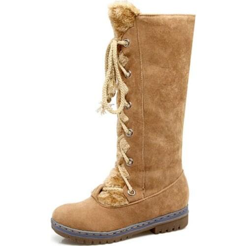 Nice Knee High Snow Boots Shoes For Woman Sexy Bandage High Winter Shoes Female Casual Nice Pop Warm Fur Snow Boot Tall Ladies