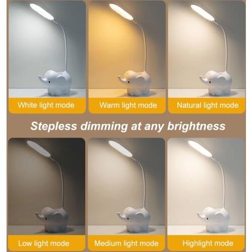 Creative Elephant Animal Led Table Lamp Charging Plug-in Dual-Use Three-Color Temperature Adjustable Reading Learning Table Lamp