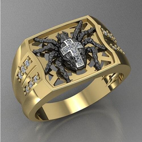 Gothic Cross Creative Spider Ring Classic Gold Color Punk Hip Pop Style Wholesale Jewelry Gifts Zircon Men Rings for Women