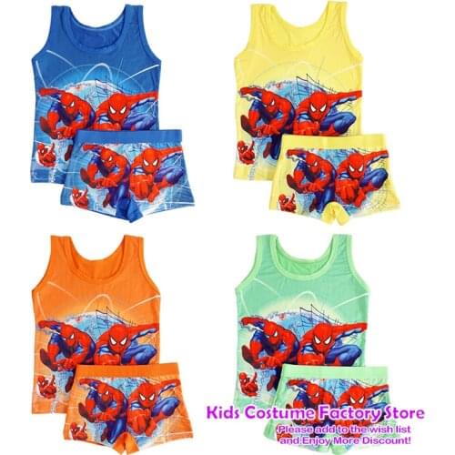 2021 Hot Marvel Kids Clothing Summer Cartoon Sleeveless T-shirt Children Vest Cotton T shirts Panties Boxers Briefs set