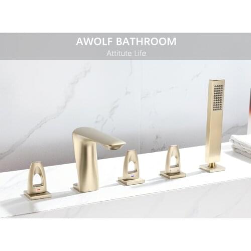 Brushed Gold Solid Brass Bathroom Bathtub Shower Faucet Set Matt Black Dual Handle Hot And Cold Mixer Water Tap 5 Parts ML8103