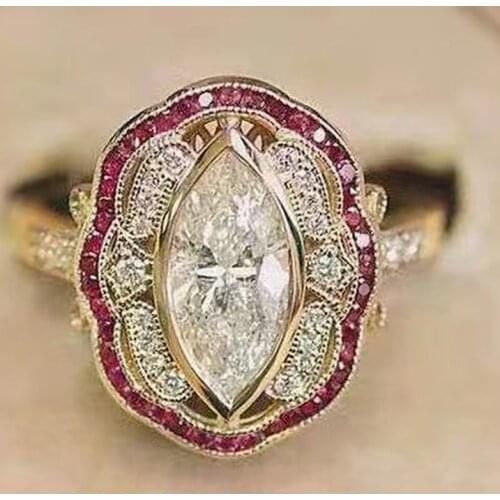 Milangirl Light Luxury Style Horse Eye Zirconium Flower Ring