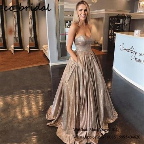 Sweetheart A-line Prom Dresses Long 2020 Glitter Sequined Formal Evening Dress Party With Pocket Plus Size Vestidos de fiesta