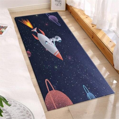 Cartoon Explore Universe Rocket Mats For Kids Room Cute Space Bedside Mat Soft Anti-slip Flannel Doormat Entrance Bath Mat