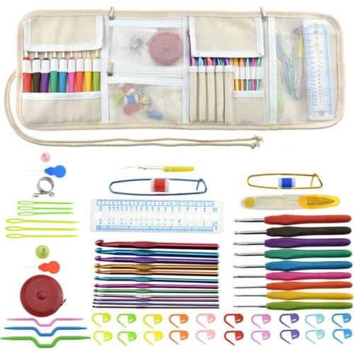 Crochet Needles Set Soft Handle Crochet Hooks Scissors Sewing Kit DIY Knitting Needles Set Hooks For Crochet with Cute Bag