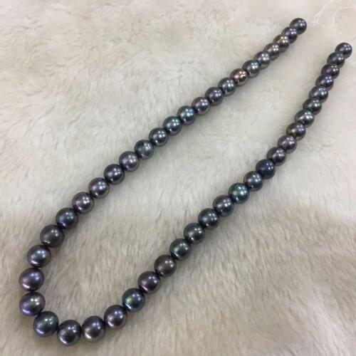 Natural freshwater pearl Nearly Round 8-9 mm black Loose Beads 15"