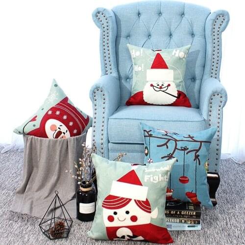 Cartoon Cushion Cover Cute Christmas Santa Claus Animal Embroidery Cotton Thick Pillowcase Home Sofa Decorative Cushions