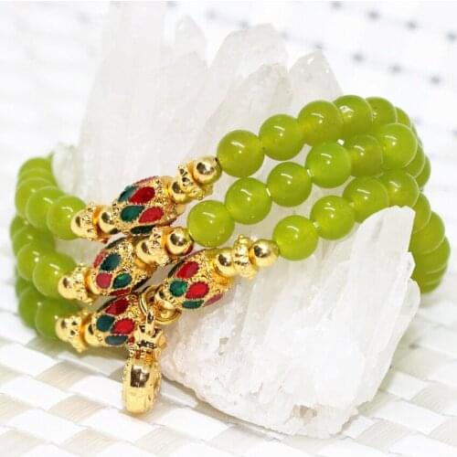 New arrival special design olive green chalcedony jades stone round beads long multilayer bracelets for women 6mm jewelry B2207