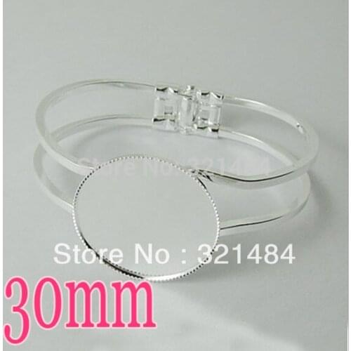 Wholesale 100pcs Silver plated 30mm Round Bangle Bracelet Blank Base Tray Bezel Cabochon Setting