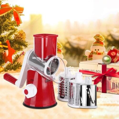 Vegetable Slicer Cheese Grater Rotary Rotary Drum Grater 3-Blades Manual Vegetable Mandoline Chopper with Suction Cup