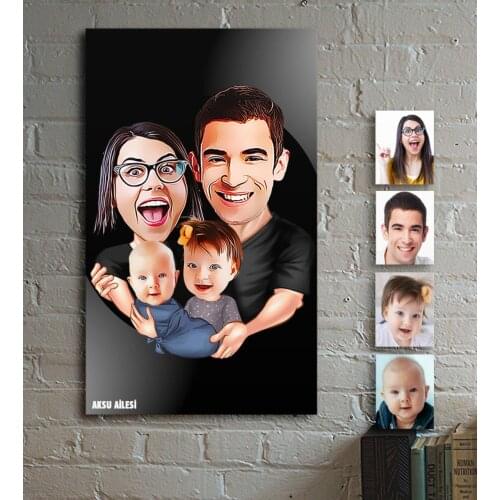 Personalized Family Cartoon Wooden Table-4 Güveniilr Quality Cost-Effective Home Decor Gift Funny Fun Special Day