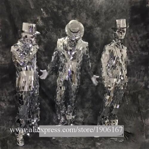 Catwalk Shows Men Silver Mirror Ballroom Costume Mirror Man Suit Nightclub Clothing Party Stage Performance DJ Singer Clothes