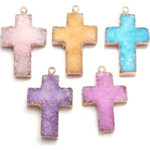 Cross Shaped Natural Crystal Tooth Agate Pendant Cute Shiny Handmade Necklace Sweater Chain Jewelry Accessories Pendants