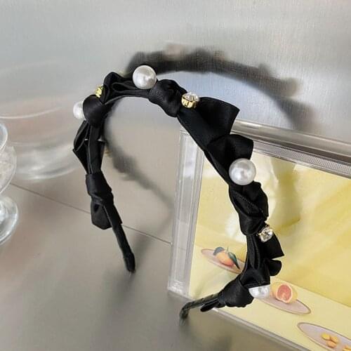 Bowknot Pearl Thin Side Headbands Fashion Hair Accessories Women Rhinestone Wash Hairband Boutique Cute Hair Hoop Headwear New