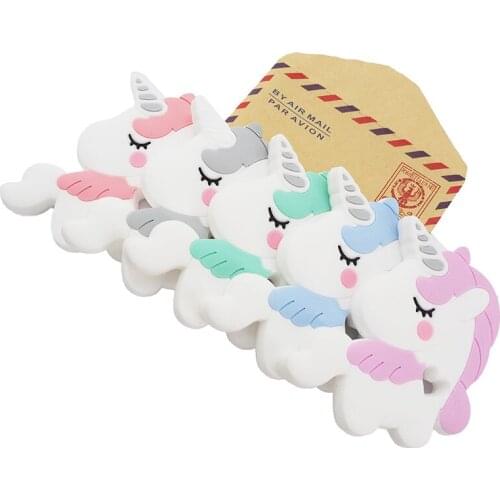 Chenkai 5PCS Unicorn Silicone Teether Baby Colorful Teething Rodent Nursing Pacifier pendant Food Grade DIY Toddler Jewelry Toy