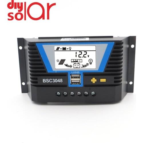 20A 30A 60A 80A PWM Solar Controller 12V 24V 36V 48V Backlight-LCD Lithium Battery Regulator of Light Dual Time Control and USB