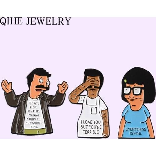 Figure Enamel Pins I Love You Bob Complaining Brooches Shirt Collar Bag Lapel Pin Badge Jewelry Gift for Friends Wholesale