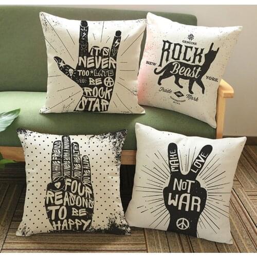 Rock And Roll Gestures Positive Energy Quotations Throw Pillow Case Personality Home Sofa Car Decoration Cushion Cover 45x45cm