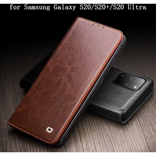QIALINO Luxury Geunine Leather Case for Samsung Galaxy S20 S20+ Flip Wallet Case Cover for Samsung S20 Ultra S20Ultrs free Mask