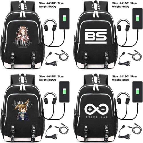 Hot Game Arknights USB Backpack Men Women Black Laptop Travel Shoulder Bags Schoolbag Bookbags