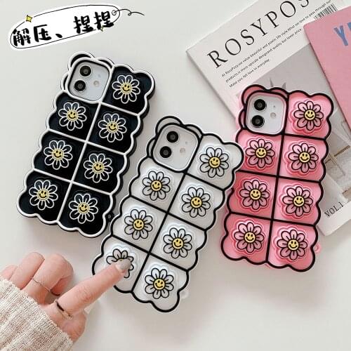 Relive Stress Daisy Phone Case For iphone 12 Pro Max X XR XS 6 7 8 Plus SE Pop Fidget Toys Push Smiley Soft Silicone Back Cover