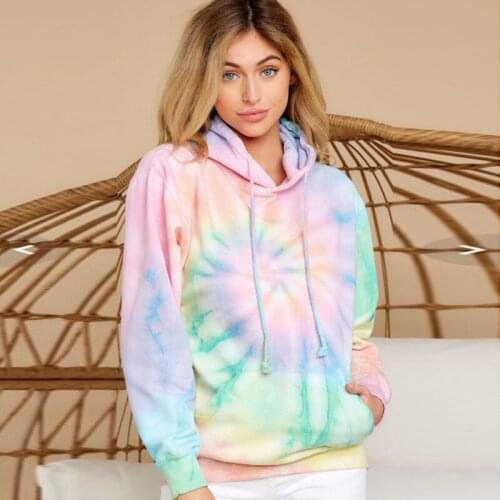 Womens Fashion Autumn Hooded Sweatshirts Tie-dye Long Sleeved Sports Print Tops Loose Sweatshirts for Girls and Ladies Clothes