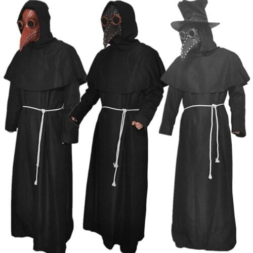 Unisex Halloween Robe Hooded Cloak Costume Cosplay Monk Suit Adult Role-playing Decoration Clothing Plague Doctor Bird Mask hot