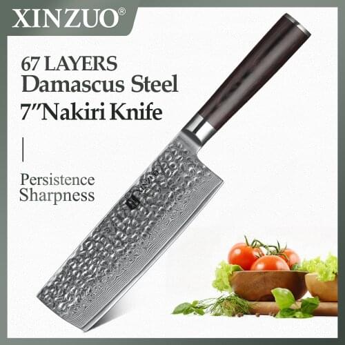 XINZUO 6.8 inch Damascus Steel Kitchen Knives of chinese style Stainless Steel kitchen knife Slicing Knife with Pakkawood Handle