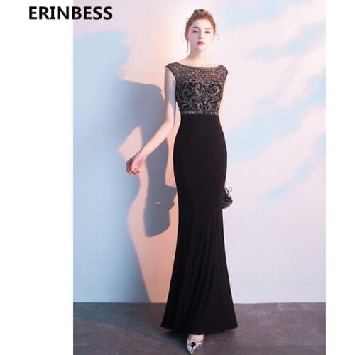 Vestido De Festa Scoop Neck Black Mermaid Evening Dresses Long Robe De Soiree 2020 Beading Crystal Evening Dress Party Dress